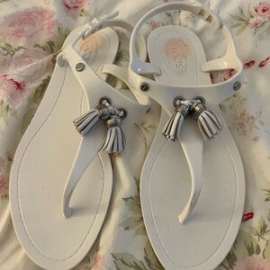 TOD'S SHOES white jelly tassel FLAT SANDALS 6